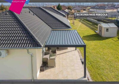 Bioklimatikus pergola Győrszemerén, antracit színű lamellákkal