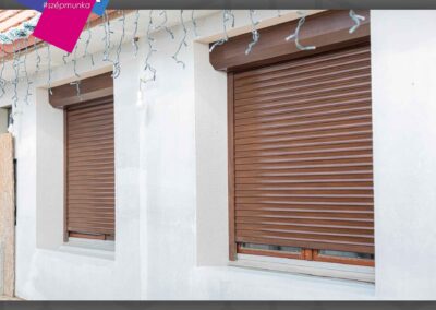 Motoros alumínium redőnyök dió színben Pázdon, beltéri árnyékolás Jola Székesfehérvár.